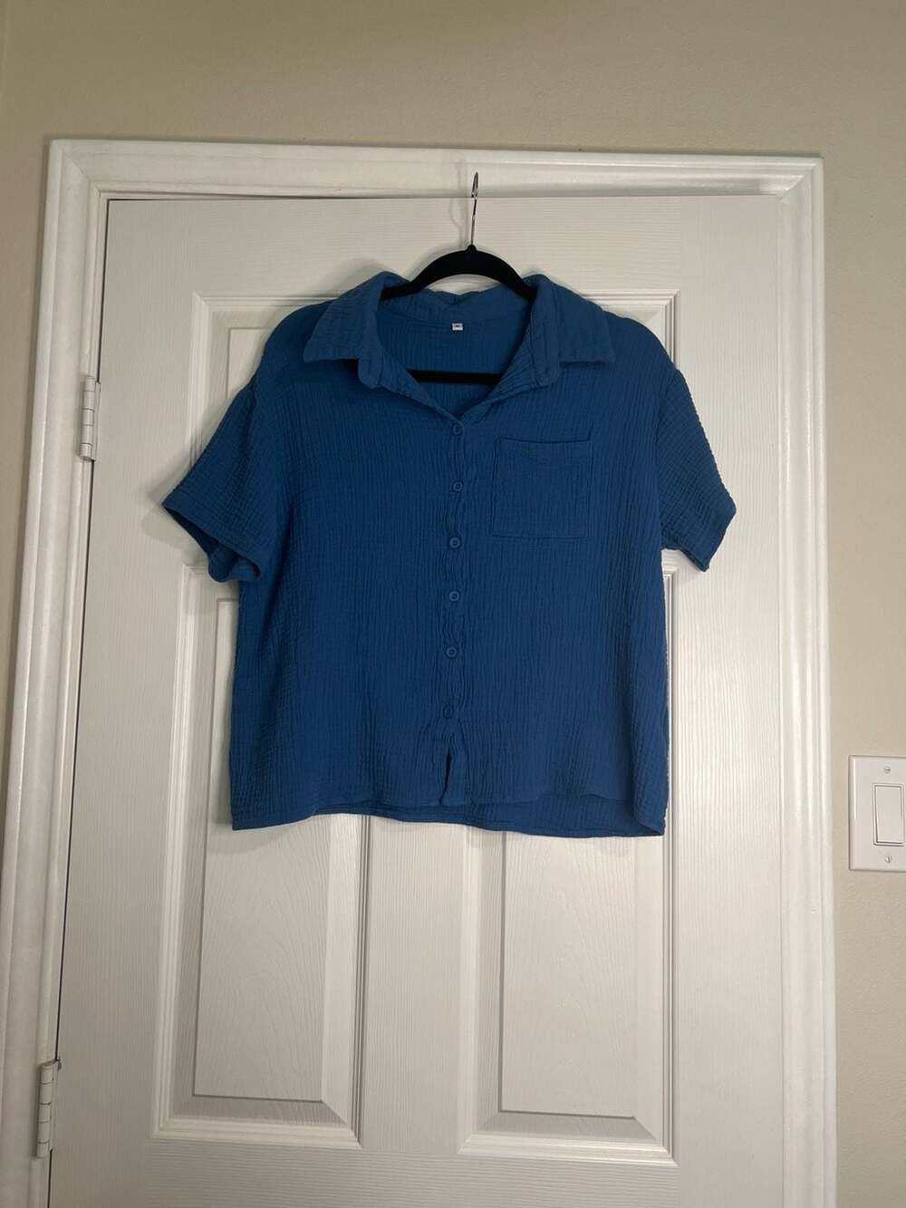 Unbranded Blue 100% Cotton Gauze Short Sleeve Button Down Shirt, Size M